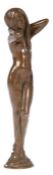 Jugendstil-Petschaft, Bronze "Wassernymphe auf Seerosen stehend", signiert "Rubin", braun patiniert