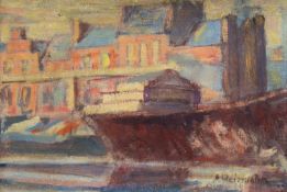 Heinsohn, Alfred (1875 Hamburg-1927 Hamburg) "Hamburger Hafen", Öl/ Lw., sign. u.r., 25x33 cm, Rahm