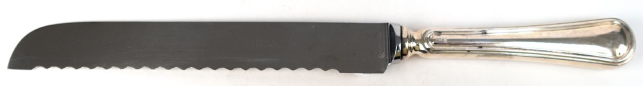 Brotmesser, 800er Silber-Griff mit Fadenmuster, L. 29 cm