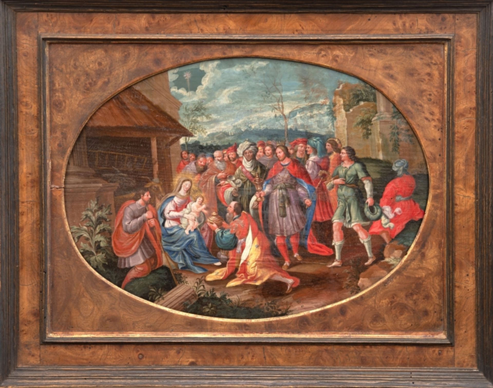 Francken, Frans (der Ältere, 1581 Antwerpen-1616 ebenda) "Anbetung der Könige", Öl/ Holz, 31x42 cm,