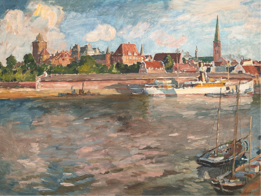 Schodde, Wilhelm (1883 Hamburg-Altona-1951 Lübeck) "Blick auf Lübeck von der nördlichen Wallhalbins