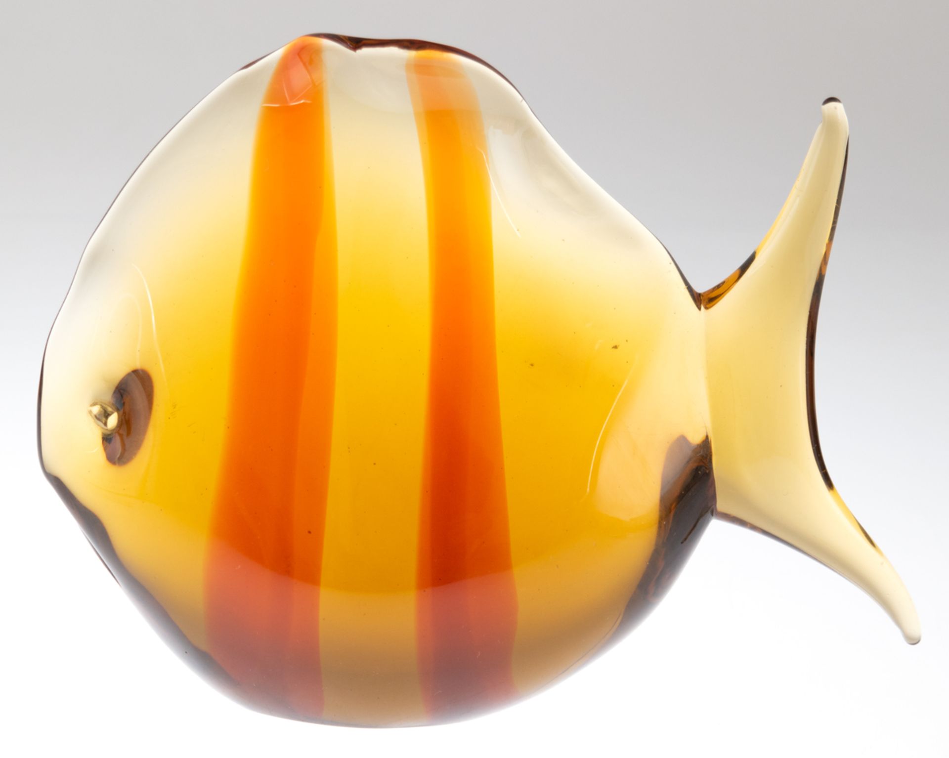Fisch, Murano, braunes Glas mit orangen Einschmelzungen, H. 18 cm