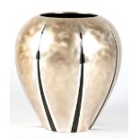 Vase, WMF, Ikora, versilbert, gebauchter Korpus mit schwarzen vertikalen Streifen, H. 20 cm