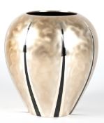 Vase, WMF, Ikora, versilbert, gebauchter Korpus mit schwarzen vertikalen Streifen, H. 20 cm