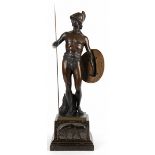 Jaeger, Gotthilf (1871 Köln-1924 Berlin) "Stehender Soldat mit Speer und Schild", Bronze, dunkelbra