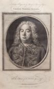 Porträt "Georg Friedrich Händel", Stich, stockfleckig, 40,5x23 cm, hinter Glas und Rahmen