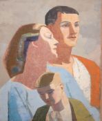 Kellner, H.M. "Porträt einer Familie", Mischtechnik, sign. u.r. und dat. ´35, 55x44 cm, Rahmen