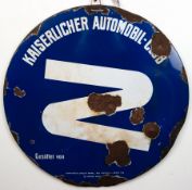 Emaille-Schild "Kaiserlicher Automobil-Club", Vorgänger vom AvD, gegründet 1899, Dm. 71 cm, starke 