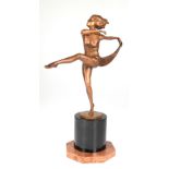 Lorenzl, Joseph (1892- 1950) "Tänzerin mit Hüfttuch", Bronze um 1925, patiniert, auf achteckigem S