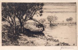Feldhusen, Anna (1867 Bremen-1951 ebenda) "Landschaft", Radierung, sign. u.r., 9x14 cm, im Passepar
