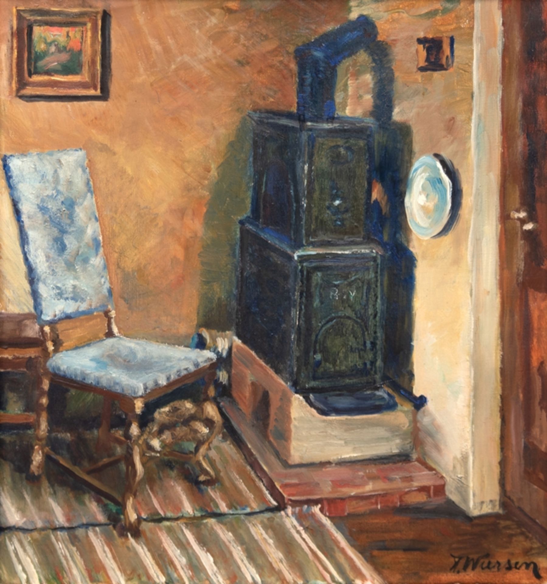 "Stubeninterieur", Öl/ Lw., sign. "Wursen?" u.r., 55x48 cm, Rahmen