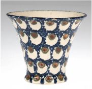 Bunzlauer Vase, um 1900, blau/grün/brauner Schwämmeldekor, Gebrauchspuren, H. 10,5 cm