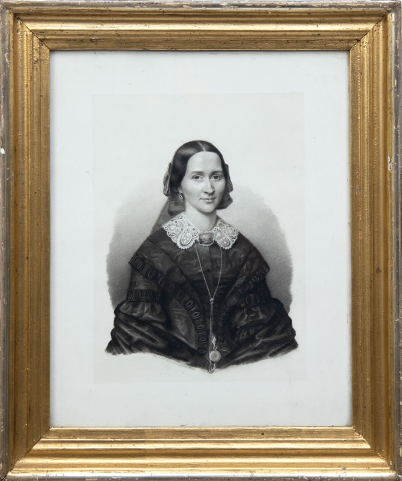"Porträt einer Dame", Grafik, bez."W. Graupenstein und dat. 1857" u.r., 37,5x29 cm, hinter Glas und