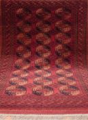 Ersari, Afghan, rotgrundig, ornamental gemustert, Fransen beschädigt, 315x200 cm