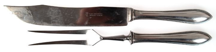 Tranchierbesteck, 2-teilig, 90er-Auflage, mit Perlranddekor, L. 28 cm und 30 cm