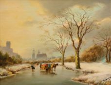 Joop, Simons (1841 Rotterdam) "Winterlandschaft mit Pferdeschlitten auf dem Eis", Öl/ Holz, sign. u