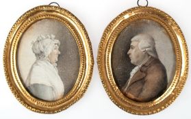 Paar Miniaturen "Damen- und Herren-Porträt", Gouache auf Papier, signiert T.F. Senff  (1761-ca. 182