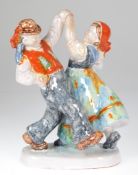 Keramik-Figurengruppe "Folklore-Tänzer", um 1930, Ditmar Urbach, Form-Nr, 201, polychrom glasiert, 