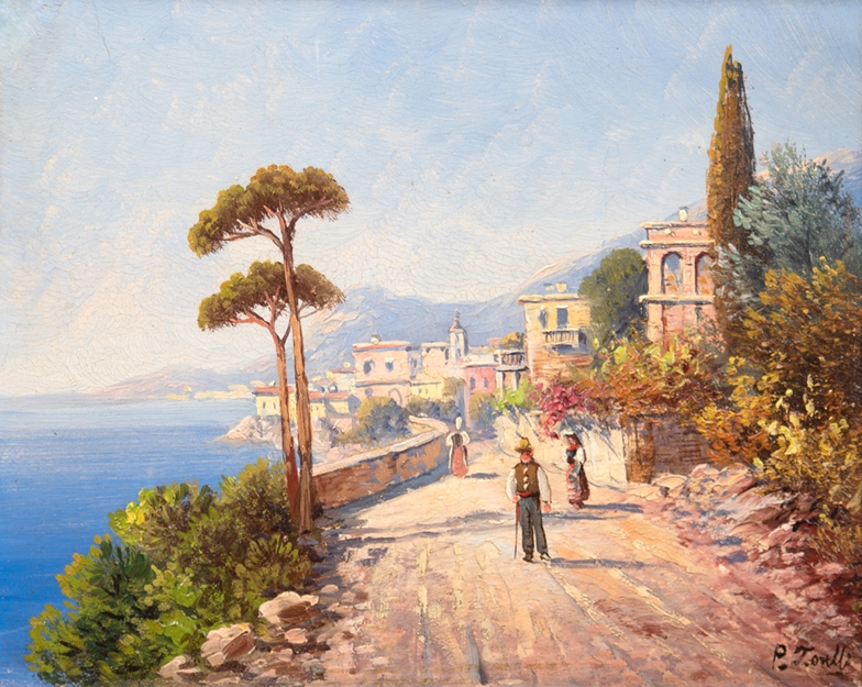 Toretti, Pietro (Italien 1888-1927) "An der italienischen Riviera", Öl/H., sign. u.l., 21x26 cm, Ra
