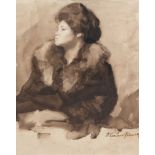 Sokolov-Skalya, Pavel 1899-1961) "Porträt einer Dame im Pelz", Bister/ Papier, signiert u.r., Blatt