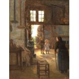 Maler um 1910/20 "Zu Besuch bei der Großmutter", Öl/ Lw., undeutl. sign. u.l., stark retuschiert, F