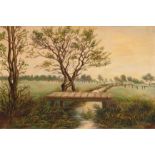 Engelke, Heinrich (Deutscher Maler 20. Jh.) "Norddeutsche Landschaft mi Brücke über Moorgraben", Öl