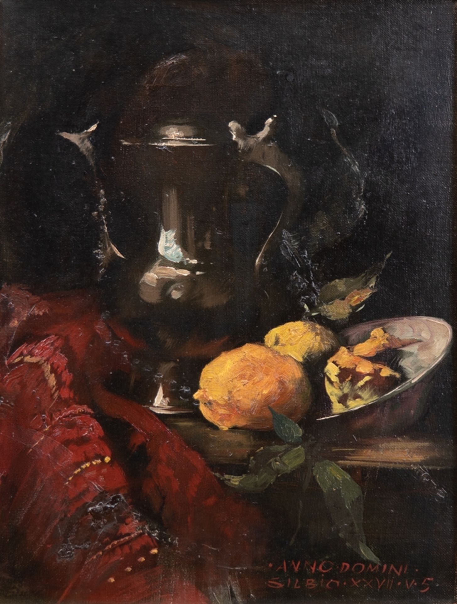 Italienicher Impressionist um 1950 "Stilleben mit Früchten und Kanne", Öl/ Lw., bez. "Anno Domini S