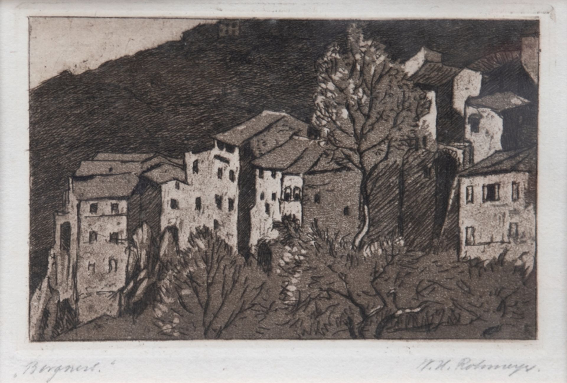 Rohmeyer, Wilhelm Heinrich (1882-1936) "Bergnest", Grafik, handsign. u.r. betitelt u.l., 11x15,5 cm