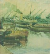 "Schiffe im Hafen", Aquarell, undeutl. sign. u.r. und dat. ´34, 45x37,5 cm, im Passepartout hinter 