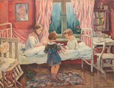 Schubert, Otto (1892-1970 Dresden) "Im Kinderzimmer", Öl/ Lw., sign. u.r., 70x85 cm, ungerahmt