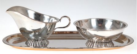 Zuckerschale und Sahnekännchen auf Tablett, 835er Silber, wohl um 1930/40, Fa. Wilkens,ca. 224 g