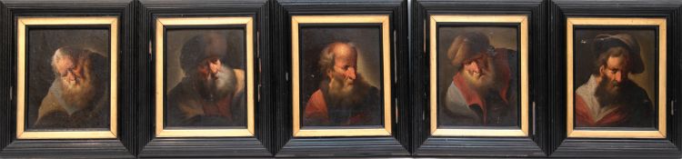5 Porträtdarstellungen "Herren mit Bart", Öl/ Mp., unsign., min. Farbabplatzungen und teilweise res