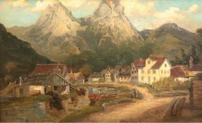 Schleich, Robert (1845-1934) zugeschrieben "Dorf in den Bergen", Öl/ Mp., sign. u.l., 27x39,5 cm, R