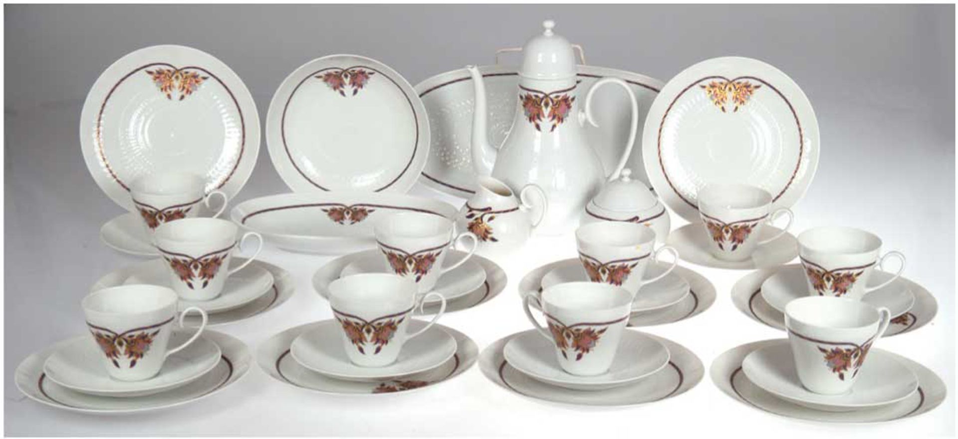 Rosenthal-Kaffeeservice für10 Personen, 36-teilig, 1979-1980, studio-linie, Romance Orchidee, beste