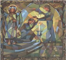 "Abstrakte Darstellung eines Kirchenfensters", Aquarell unsign., 24x22 cm, im Passepartout hinter G