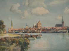 Blankenburg, Richard (1891 Rostock-1955 Rostock) "Rostock-Blick vom Gehlsdorfer Ufer", Öl/ Lw., si