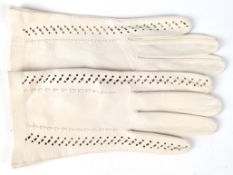 Damen-Handschuhe, weißes Leder, durchbrochen gearbeitet (kleine Größe)