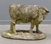 Gartenfigur "Kuh", um 1900, Steinguß, Witterungsspuren, 43x56x31 cm