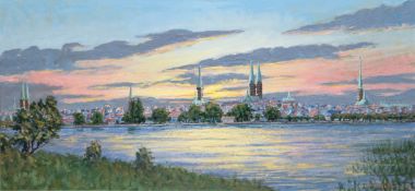 Hoffmann, Wilhelm (1897-1986, norddeutscher Maler) "Blick auf Lübeck", Öl/ Hartfaser, sign. u.r., 5