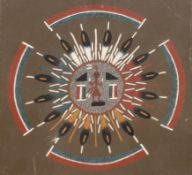 Sandbild "Sonne und Adler", religiöses Navajo-Bild aus natürlichen Sandfarben, auf Spanplatte, 20,5