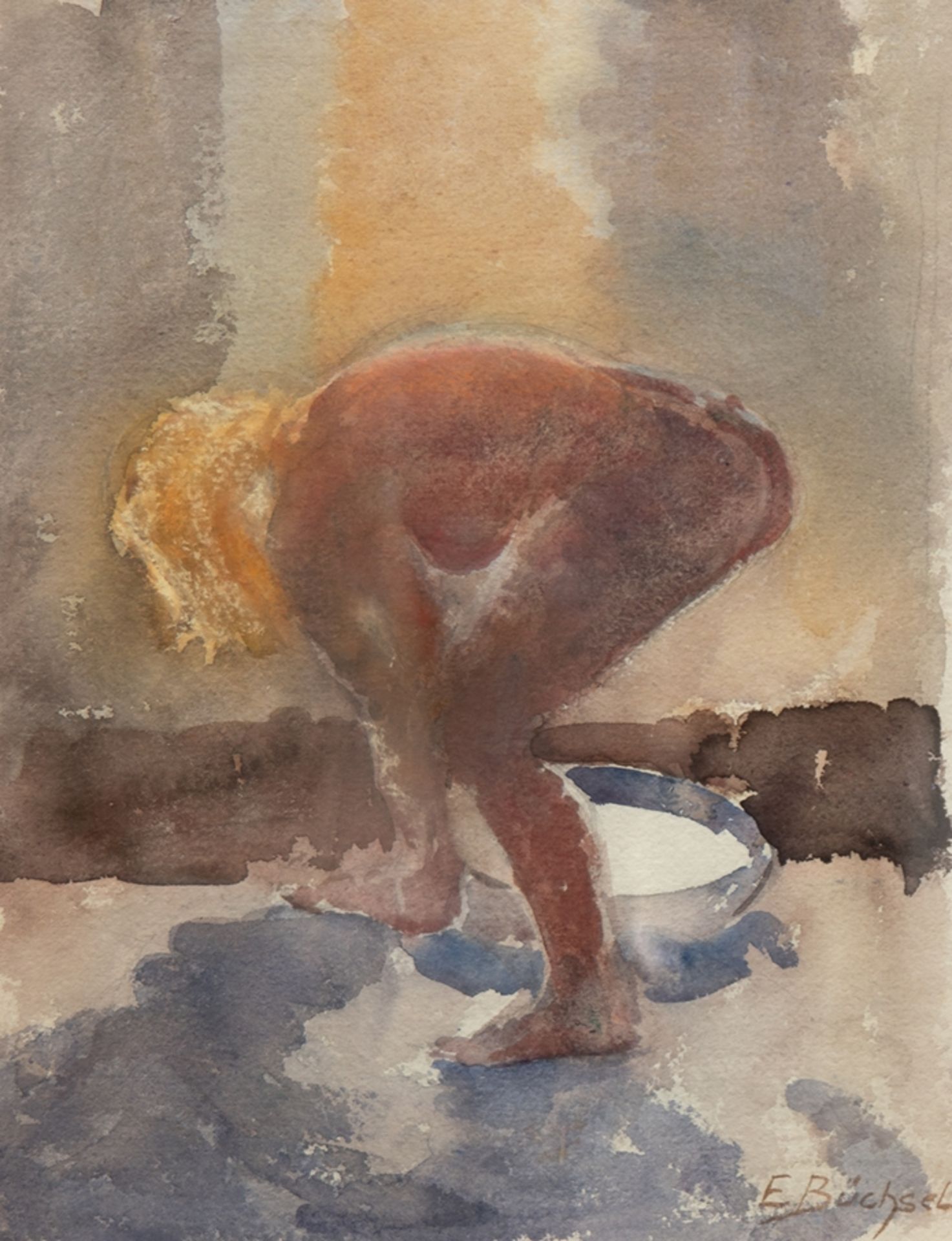 Büchsel, Elisabeth (1867-1957 Stralsund) "Die Morgentoilette", Gouache, signiert u.r., 27x39 cm, hi