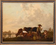 Jacob van Strij (1756-1815 Dordrecht/ Niederlande) zugeschrieben "Bauernpaar mit den Kühen an der W