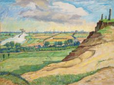Rusche, Moritz (1888 Zeddenick-1969 Magdeburg) "Landschaft", Öl/ Lw., unsign., aus dem Nachlaß, 65x