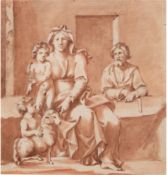 "Heilige Familie mit dem Johannisknaben", Rötelzeichnung wohl von Peter Anton von Verschaffelt (171