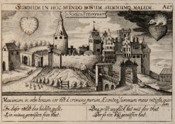 "Schloss Steinfurt", Kupferstich um 1640, gebräunt und fleckig, 14,5x18,5 cm, ungerahmt