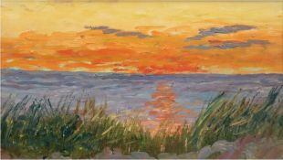 Büchsel, Elisabeth (1867-1957 Stralsund)  "Küstenlandschaft im Sonnenuntergang", Öl/Mp., unsign. rü