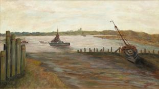 Wohner, W. "Flußlandschaft mit Segelbooten", Öl/Hf., sign. u.r., 47x79 cm, Rahmen