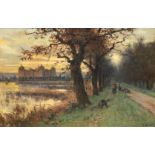 Rieck, Emil (1852 Hamburg-1939 Moritzburg) "Blick auf Schloß Moritzburg", Öl/ Lw., sign. u.r., 42x6