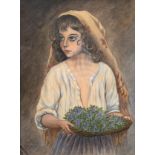 Hossy, Anton "Mädchen mit Blumenkorb", Gouache, sign. und dat. ´54 u.l., 30x22 cm, hinter Glas und