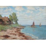 Metzler "Häuser am Bodden", Öl/ Lw., sign. u.l., 51x60 cm, ungerahmt